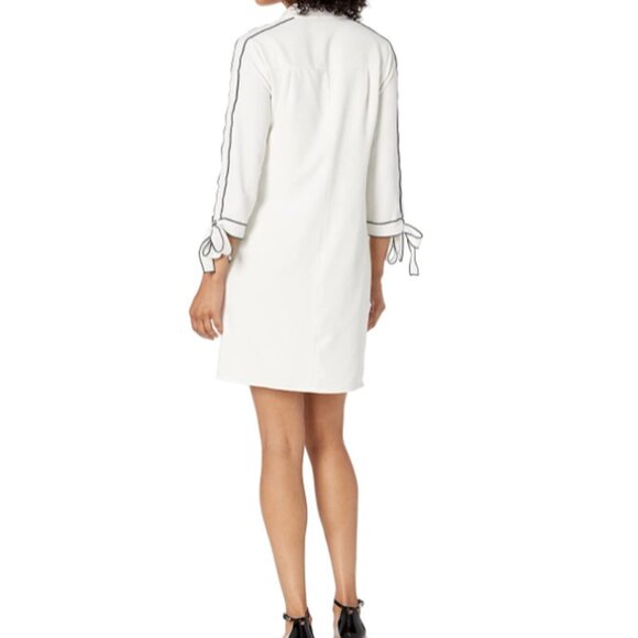 Lark & Ro White Dress with Navy Blue stitching and Bow Sleeves - Sz 2 - Picture 2 of 5